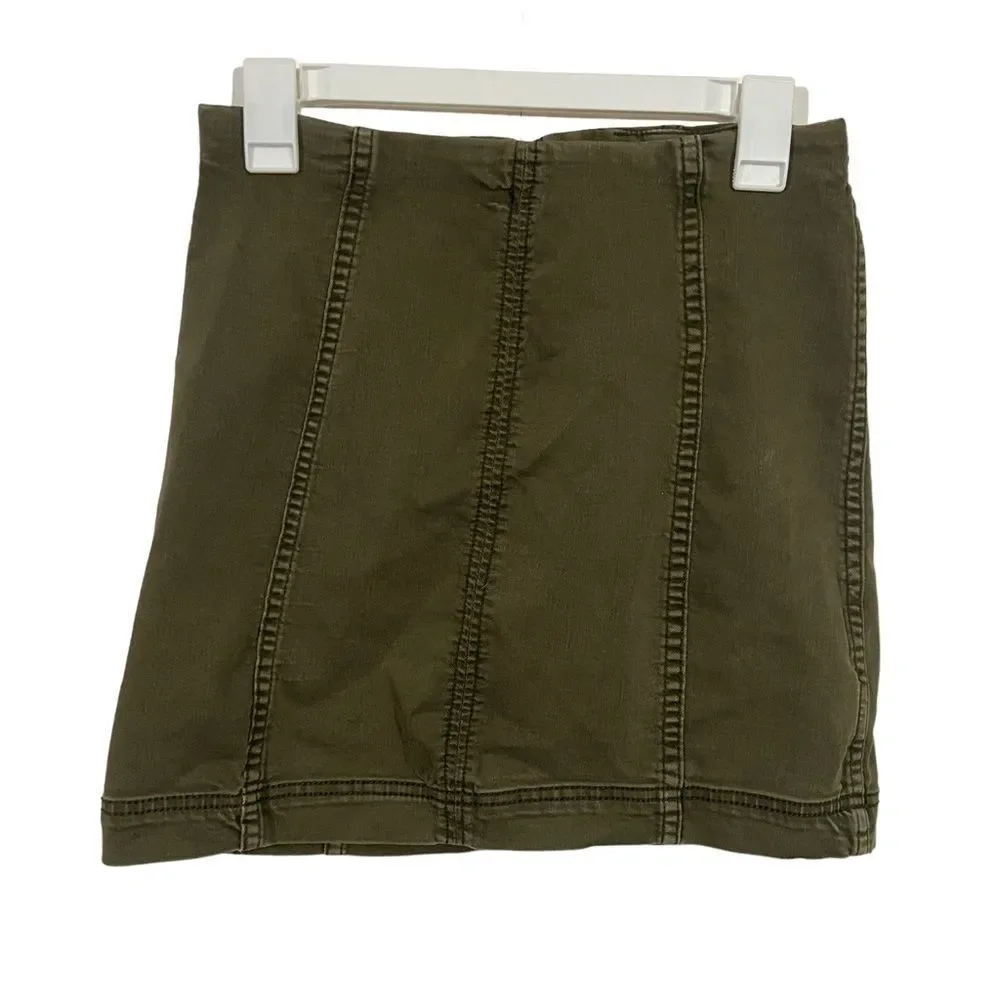 Free People Olive Green Midi Length Jean Skirt - Picture 1 of 3